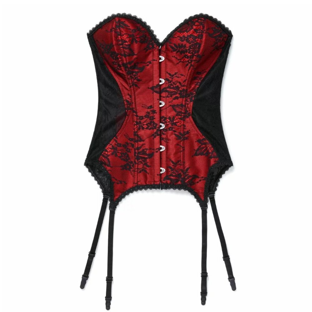 Adore Me Red and Black Lace Corset Top